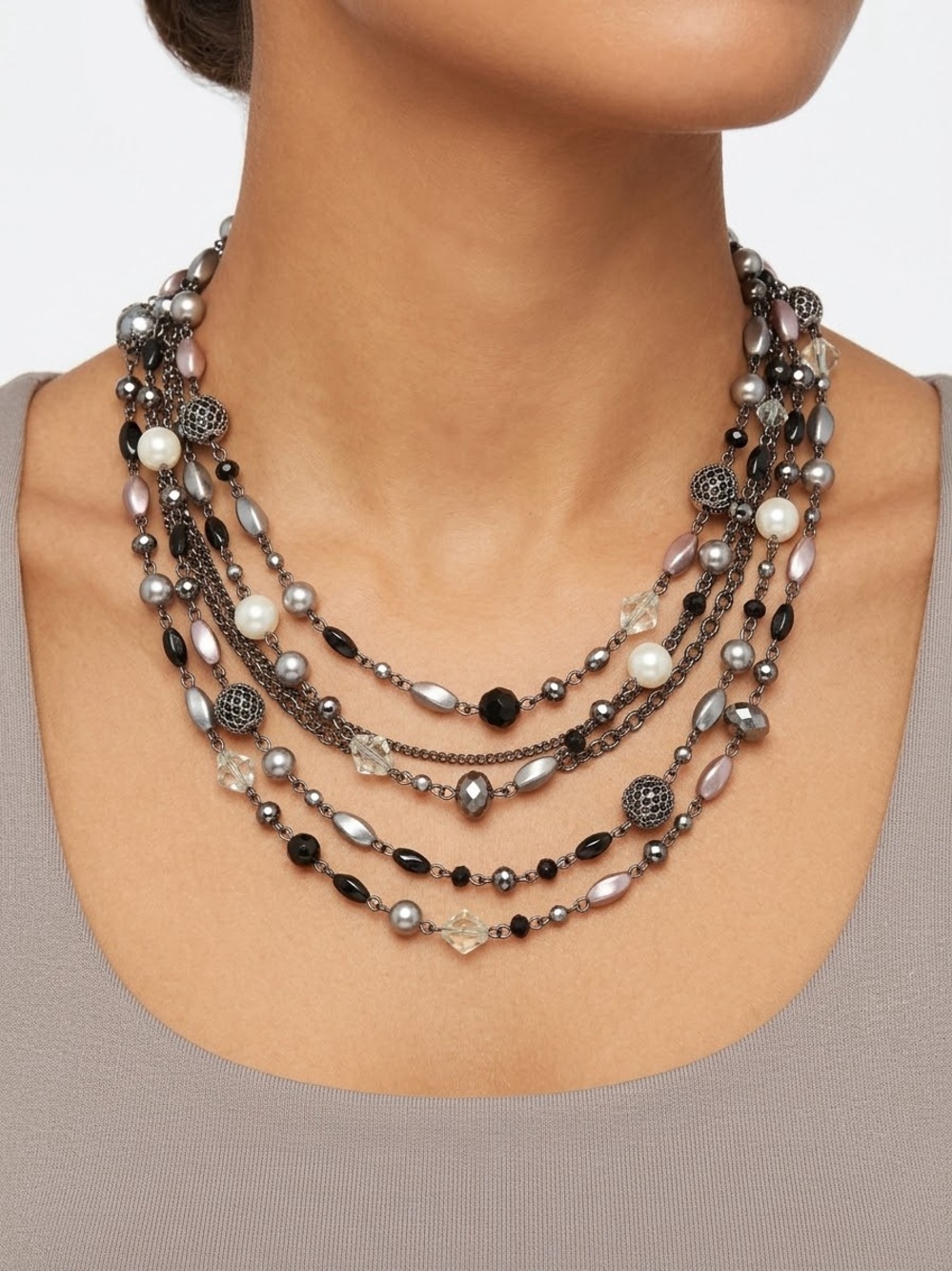 Lia Sophia Multi-Strand Hematite and Pearl Necklace - Women Jewelry